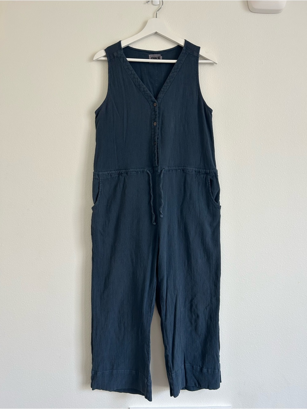 Pact 100% Organic Cotton Navy Drawstring Jumpsuit- M - Picture 4 of 8
